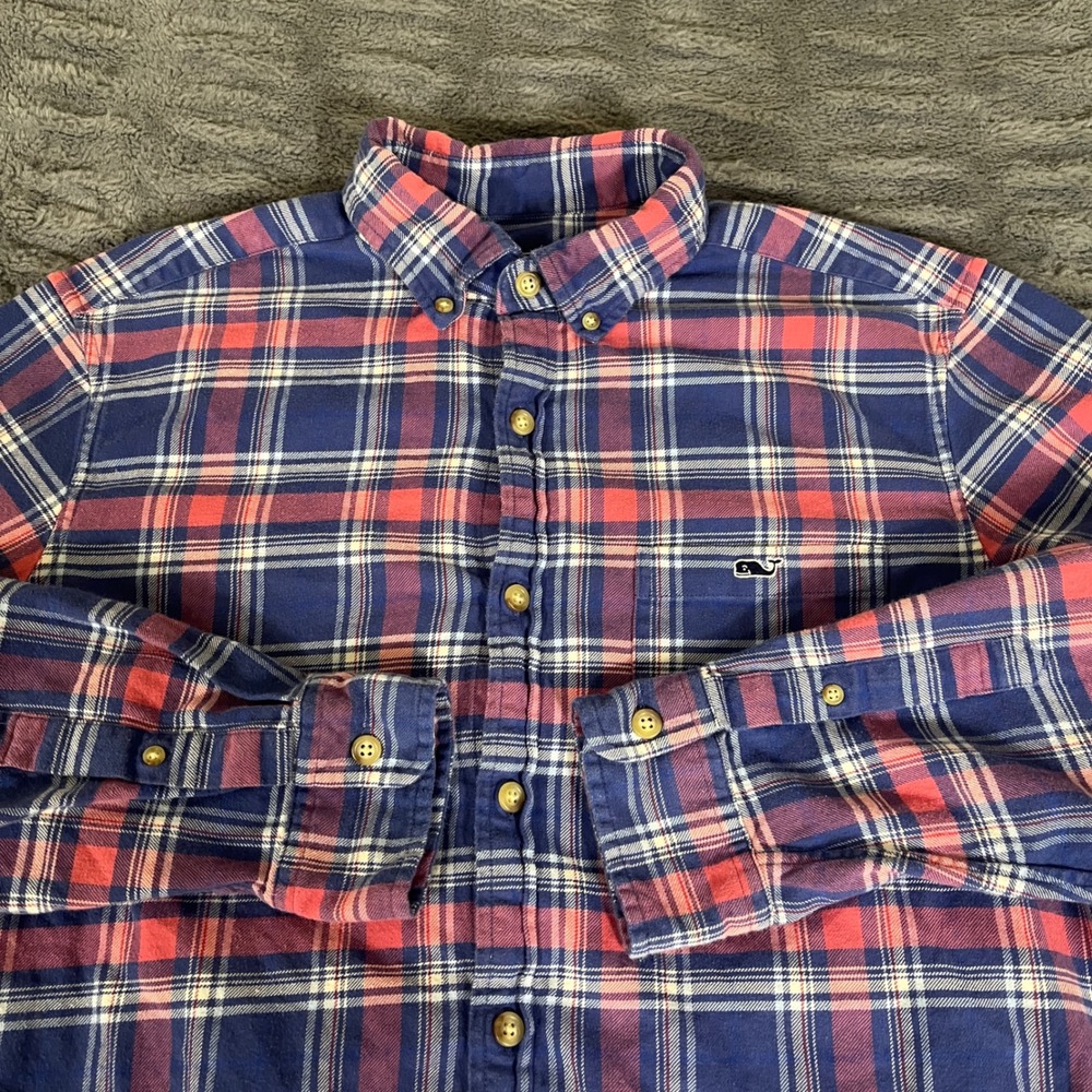 Vineyard Vines Mens Large Classic Fit Tucker Shirt Blue Pink Plaid Button Down